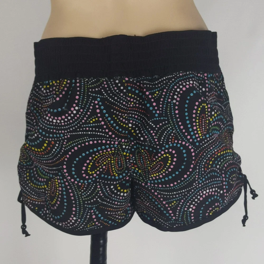 Target Womens Board Shorts Size 8 Black Pink Spot Elastic Waist Ruched Sides NEW - Picture 5 of 9